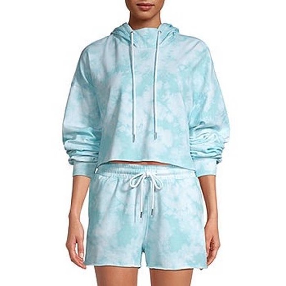Flirtitude Tops - NWT Flirtitude Active Teal Tie Dye Cropped Hoodie -LARGE